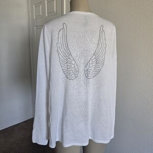 Renee C. White Top with Wing Embellishment